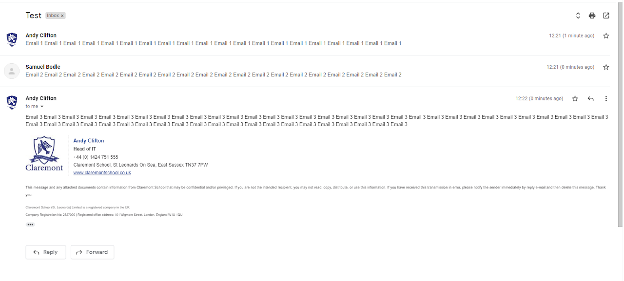 Gmail conversation view switched off.