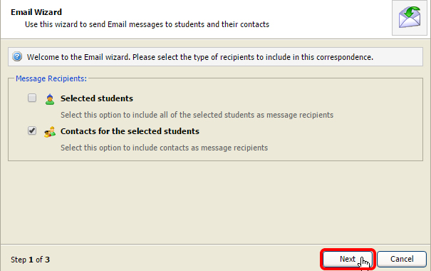 Email correspondents step 1.