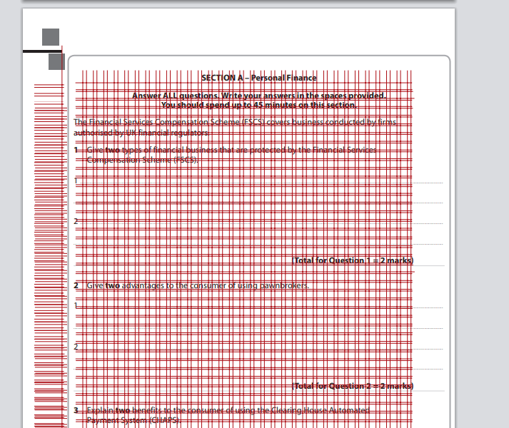 Exam paper print settings.