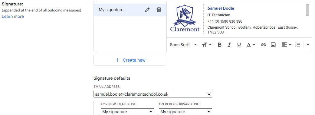 Gmail signature editor.