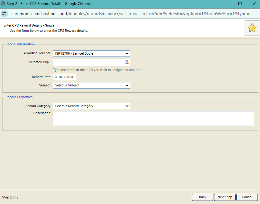 Rewards and conduct step 2.